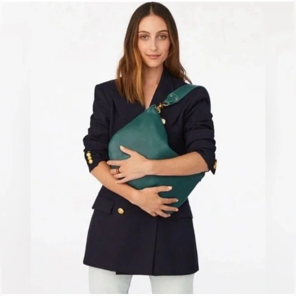 Clare V. Teal Moyen Messenger Leather Hobo Bag with Gold Hardware RARE - Picture 3 of 5